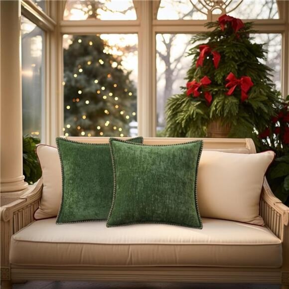 Christmas Chenille Soft Throw Pillow Covers 18x18 Set of 2, - Picture 5 of 7